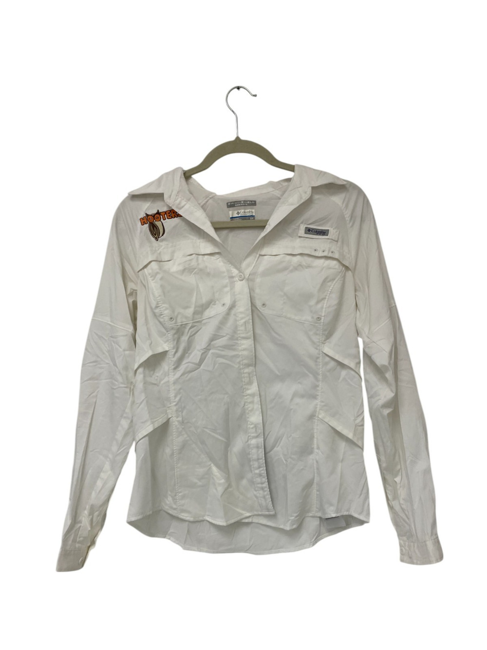 Columbia Womens Small White Long Sleeve Shirt Omni Shield Blood N Guts Polyester